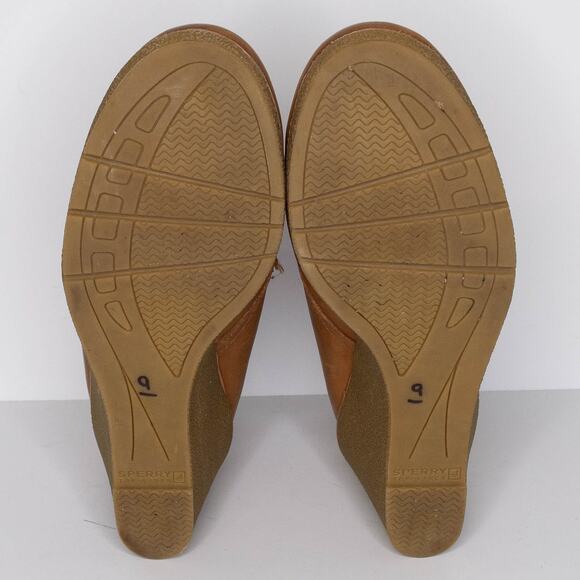 Sperry Ankle Bootie Harlow Wedge Heels Leather Rustic Boho Minimalist Brown 9 AS - Picture 6 of 6